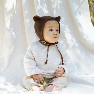 Practically Perfect Wool Brown Bear Bonnet Cotton-Lined