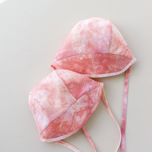 Brimmed Pink Sky Linen Bonnet Cotton-Lined